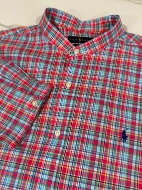 Ralph Lauren mens pink multi color button Down Shirt Tall 2XL Postboy 3/4 sleeve